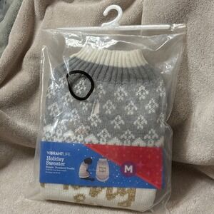 Vibrant Life Holiday Dog Sweater Gray White Fair‎ Isle Knit Pet Sz M (20-50 lb)
